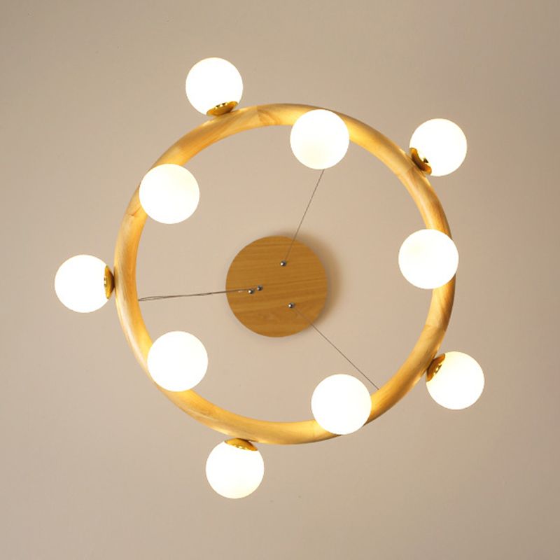 Modern Ceiling Pendant Wood Light Opal Glass Light Foyer Indoor Light