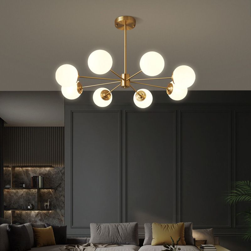 Postmodern Brass Chandelier Globe Chandelier Pendant with Glass for Living Room