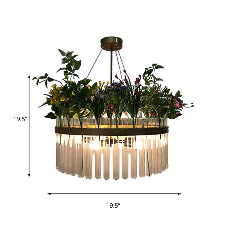 1/2-Tier Restaurant Chandelier Light Industrial Metal 4 Bulbs Green Plant Pendant Lighting Fixture, 19.5"/29.5" W