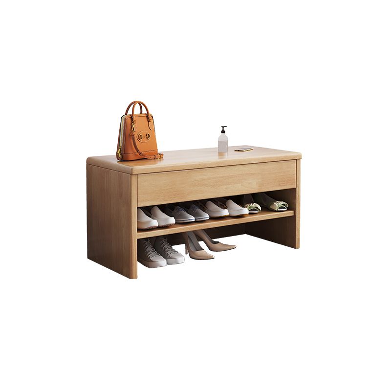 Modern Rubber Wood Bench Rectangle Storage Accent Bench with Drawers