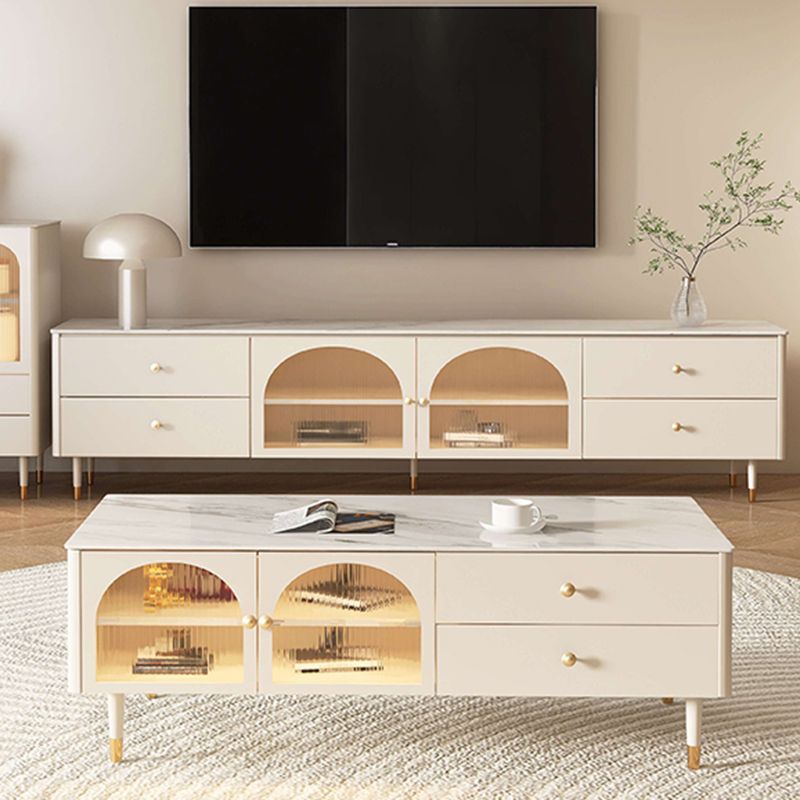 Contemporary Media Console Stone TV Media Console with Drawers