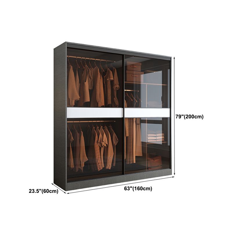 Contemporary Glass Wardrobe Soft Close Door Wardrobe Closet with Garment Rod