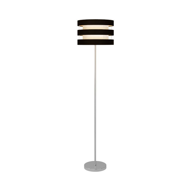 Drum Cage Metal Floor Light Modernism 1 Light Black Finish Floor Reading Lamp with Fabric Shade Inside