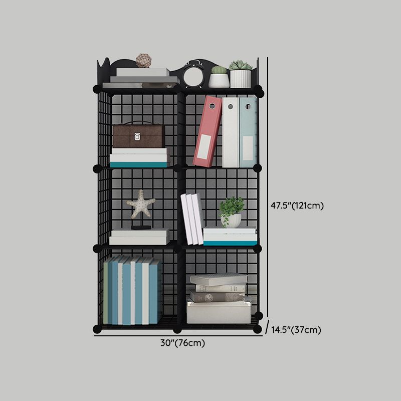 Industrial Closed Back Cubby Storage Bookcase Metal Bookshelf in Black