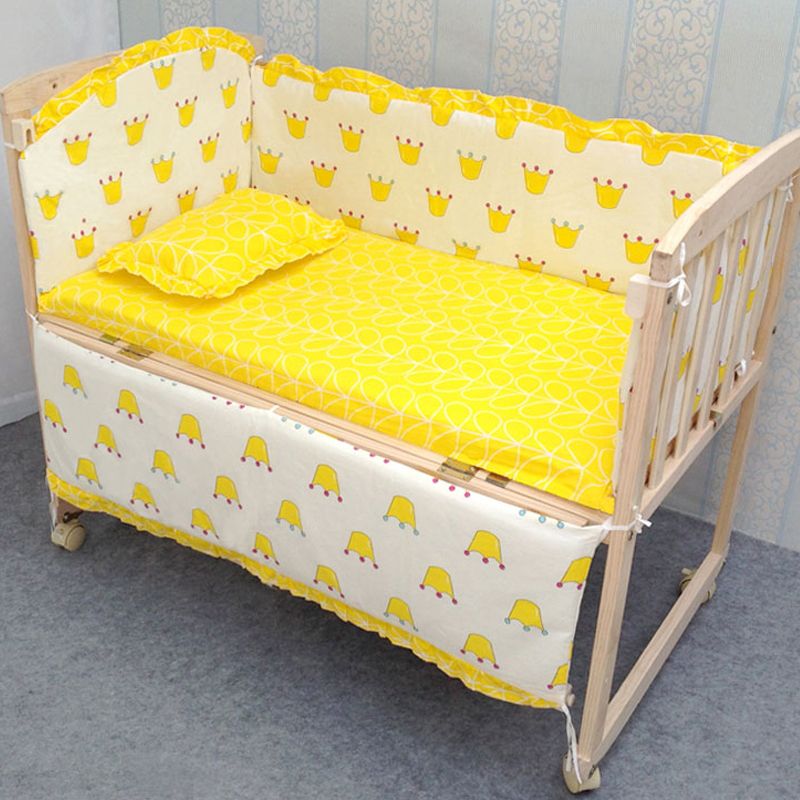 Farmhouse Pine Bed Solid Wood Baby Crib with Guardrails and Casters