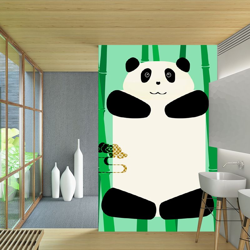 Green Panda Wall Paper Murals Stain Proof Cartoon Kids Bedroom Wall Decor, Non-Woven