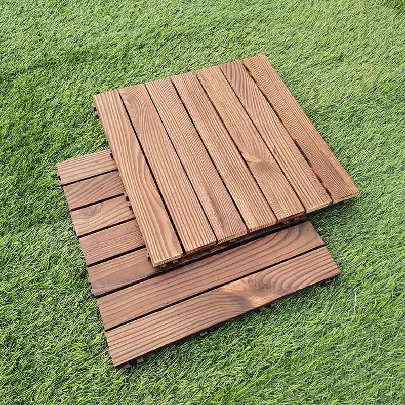 7-Slat Square Wood Floor Tiles Snapping Installation Outdoor Flooring Tiles