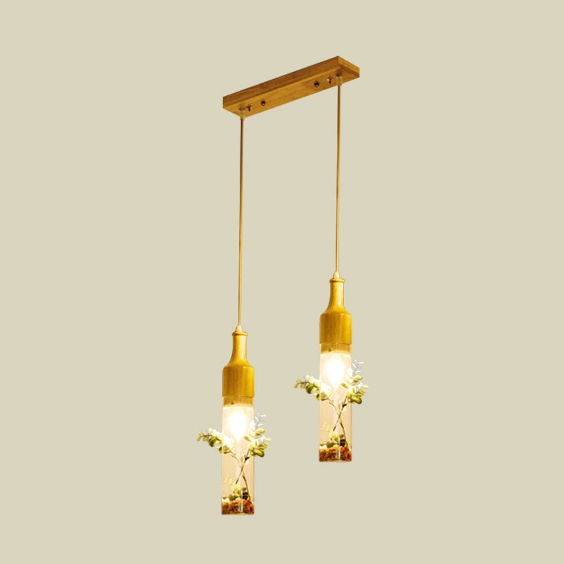 Houten fles plafond hanger Noords helder glas 2/3/4 bollen restaurant planten drop lamp met ronde/lineaire luifel