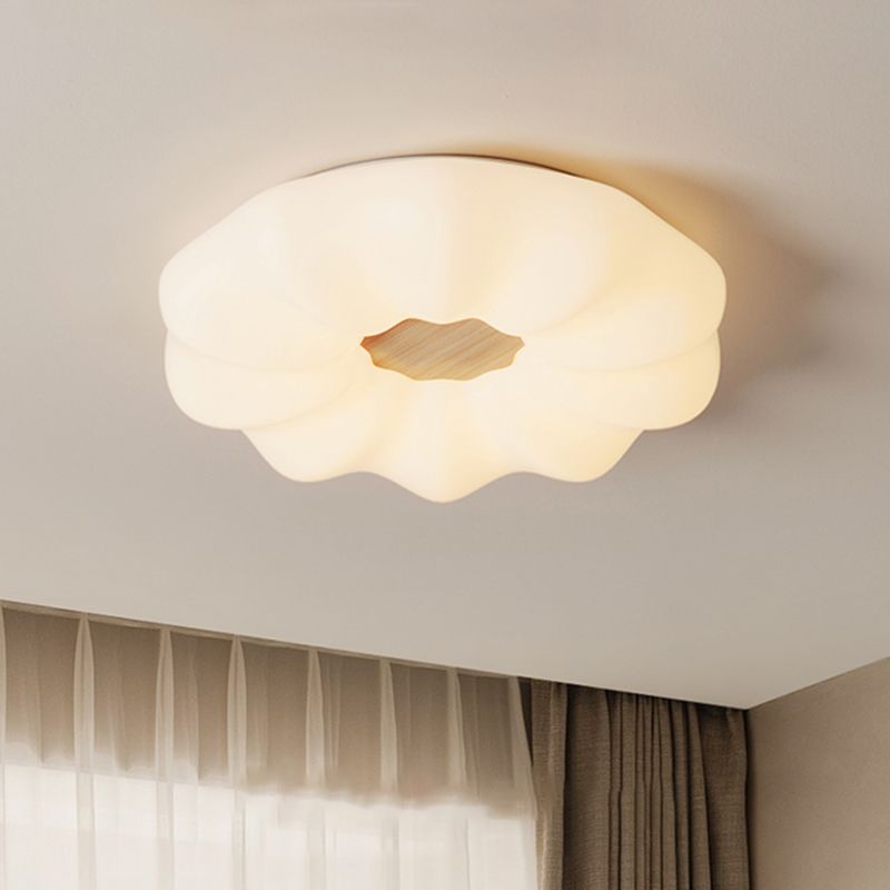 Modernism Pumpkin Shaped Ceiling Mounted Fixture with Wood for Bedroom