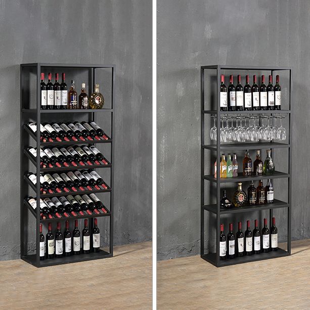 Metal Floor Bottle Wine Rack Contemporary Black Wine Holder Rack with Shelves