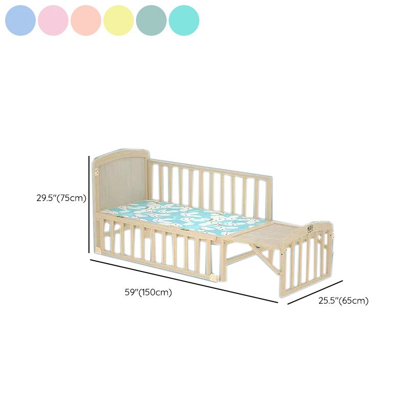 Convertible Baby Crib Wheels Wood Nursery Bed with Guardrail