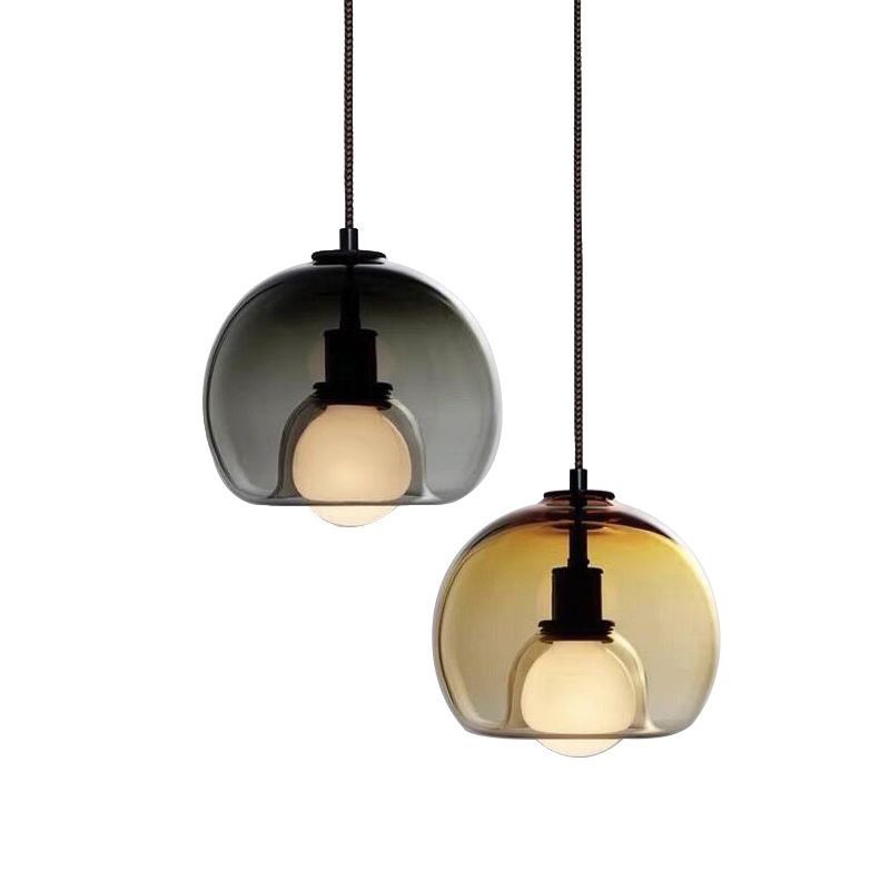 Minimalisme Glotte transparente Lumière suspendue à double nuance Éclairage d'éclairage de chevet avec 37,5 "Corde réglable