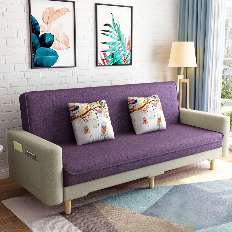 Linen Tight Back Contemporary Square Arm Sofa Bed with Storage