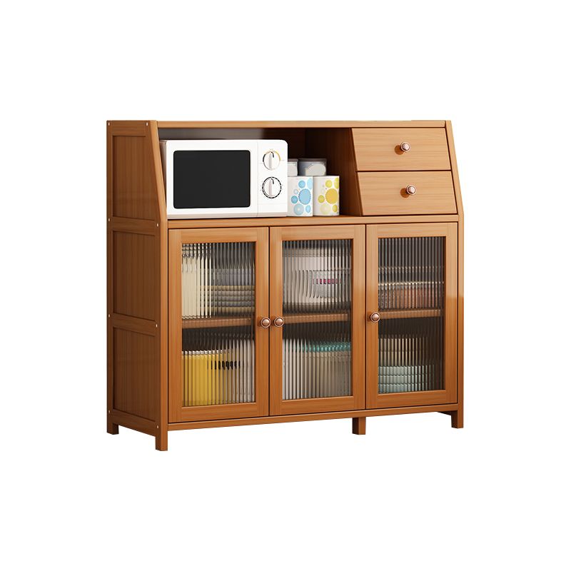 Brown Bamboo Dining Server Contemporary Sideboard Cabinet for Kitchen