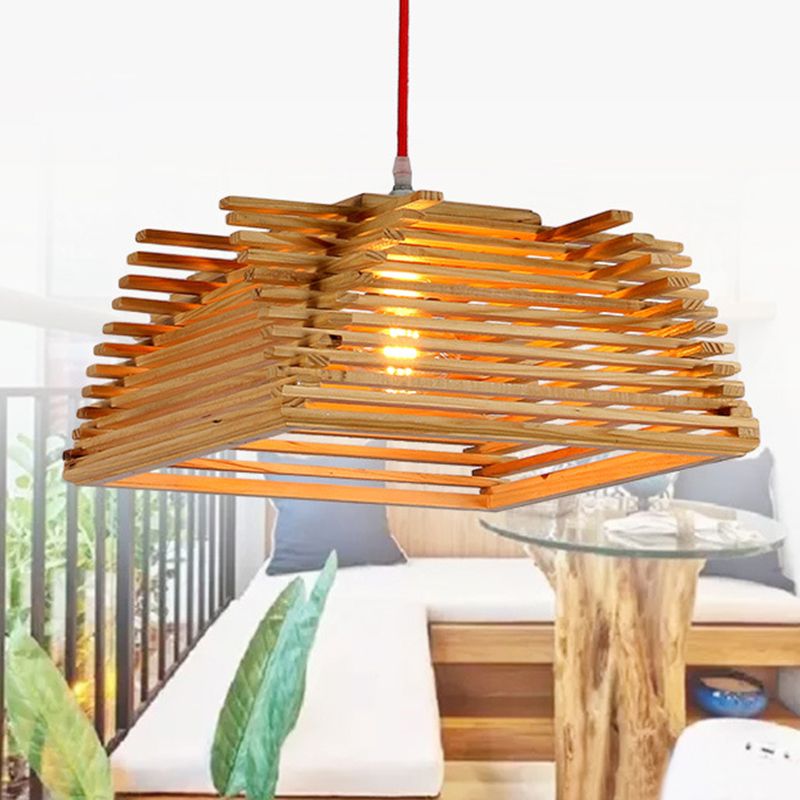 Lampe suspendue en bois carré en bois