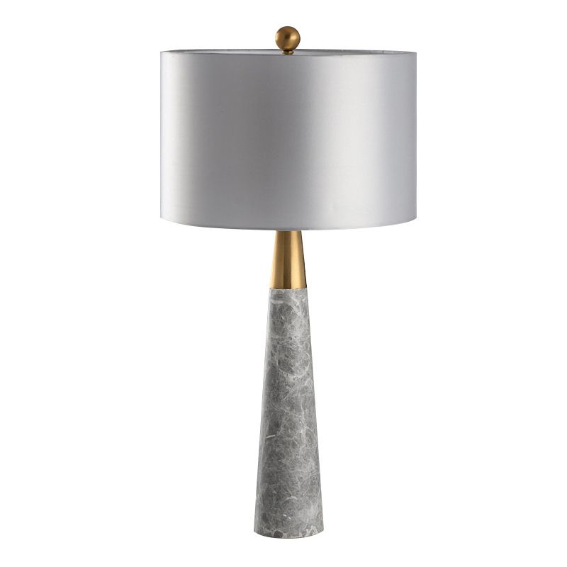 Conical Table Lamp Simplicity Marble 1-Light Grey Nightstand Light with Drum Fabric Shade