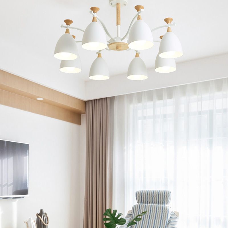 Contemporary Cone Chandelier Pendant Light Metal 3/6/8 Lights Hanging Ceiling Light in Grey/White/Green for Bedroom