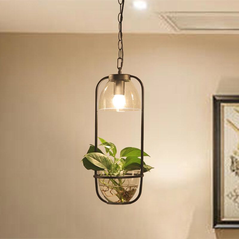 Antique Rectangle Pendant Ceiling Light 1 Bulb Metal LED Suspension Lamp in Black/White/Gold for Restaurant