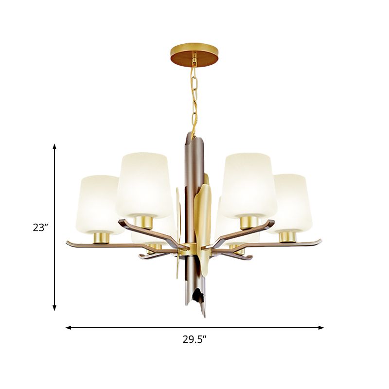 Frosted Glass Conical Pendant Chandelier Contemporary 6 Heads Ceiling Hanging Light in Gold