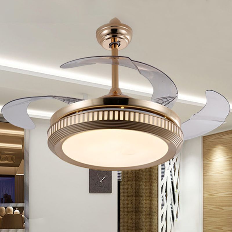 Metal Gold/White Semi Flush Circle LED 42" Wide Contemporary 4 Blades Hanging Fan Lighting, Remote Control/Frequency Conversion and Remote Control