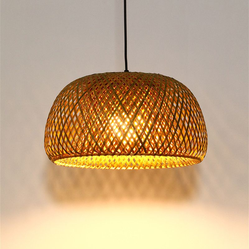 Asian Creative Creative Drum a sospensione Light Bamboo Weaving Lampada sospesa per spazi interni