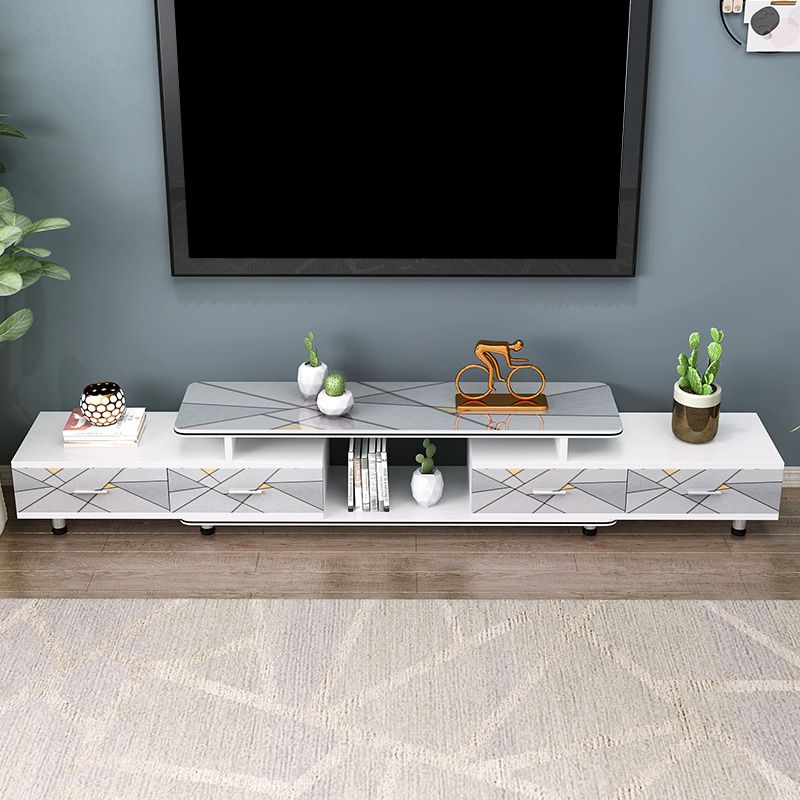 Modern Engineered Wood TV Stand White TV Cabinet with Drawers and Sliding Storage