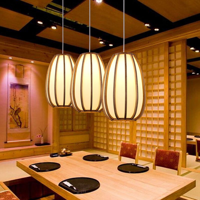 BEIGE Teachrop Hanging Light Asian 1 Bulb Wood Imposto a sospensione per la sala da pranzo