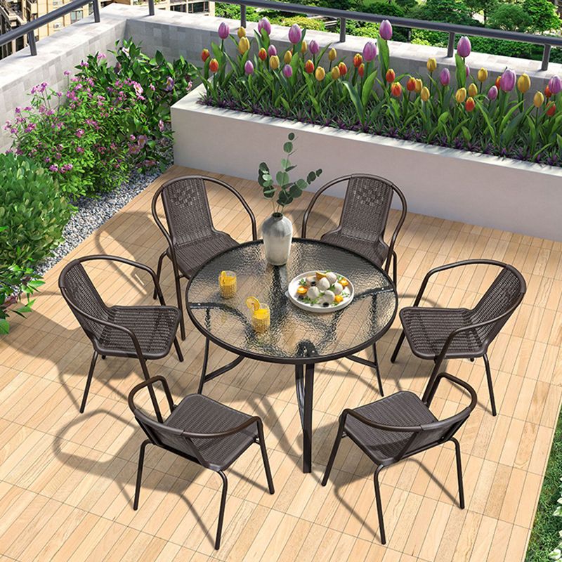 Tropical Brown Rattan Armed Chairs with Arm Patio Dining Chair