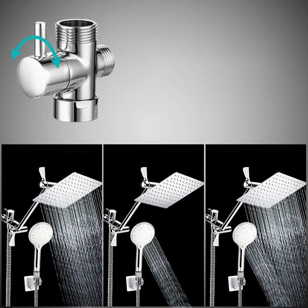 Modern Dual Shower Head Square High Arch Shower Head in Silver