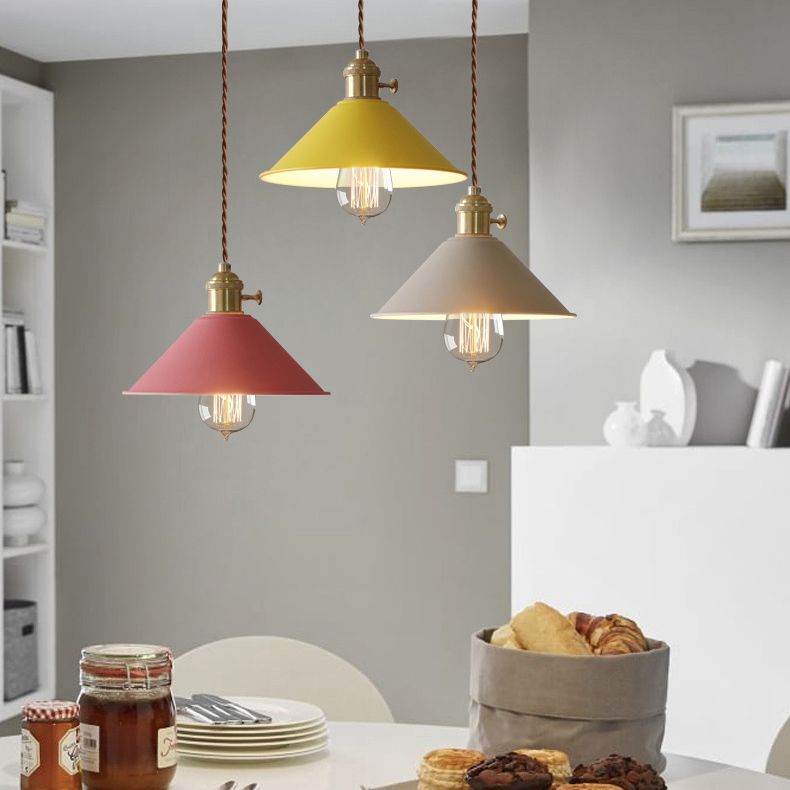 Macaron Hanging Light Fixture 1-Light Pendant Lamp With Iron Shade for Living Room