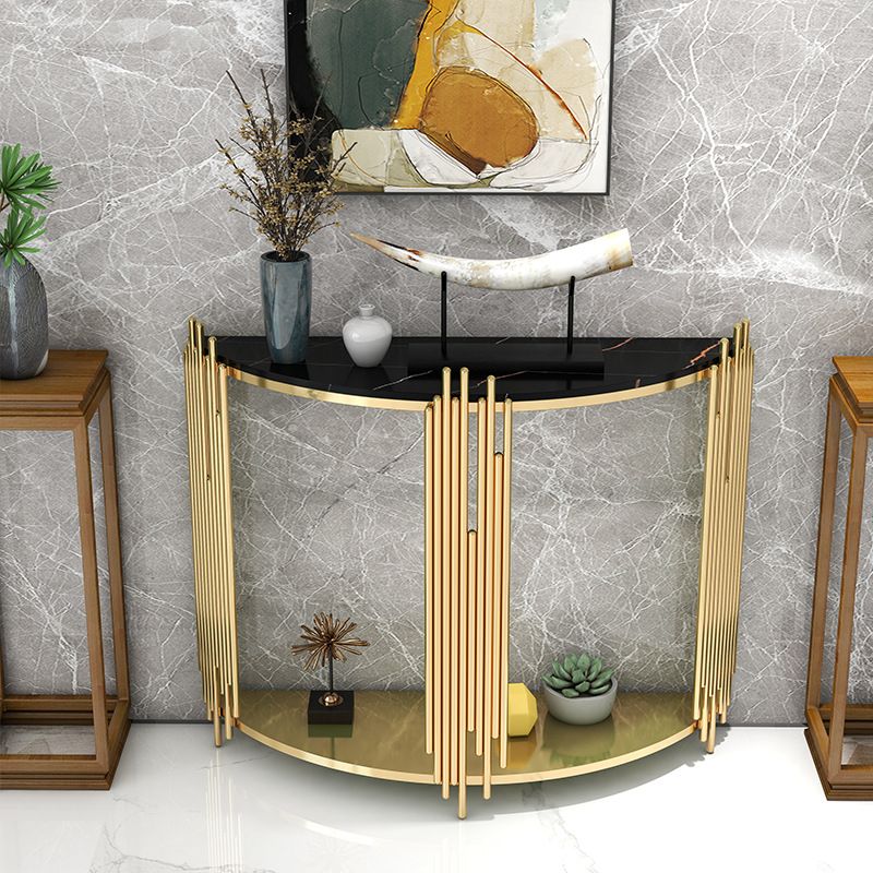 Half Moon Console Table with Storage Shelf and Abstract Base