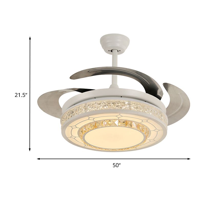 Moderne stijl ronde plafondventilator licht gesneden helder kristal witte led semi -mount lamp met/zonder bluetooth