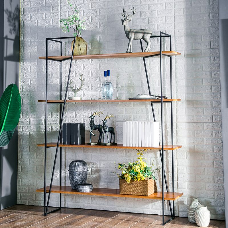 Modern Metal Bookshelf Brown Etagere Open Shelf Bookcase with Shelves