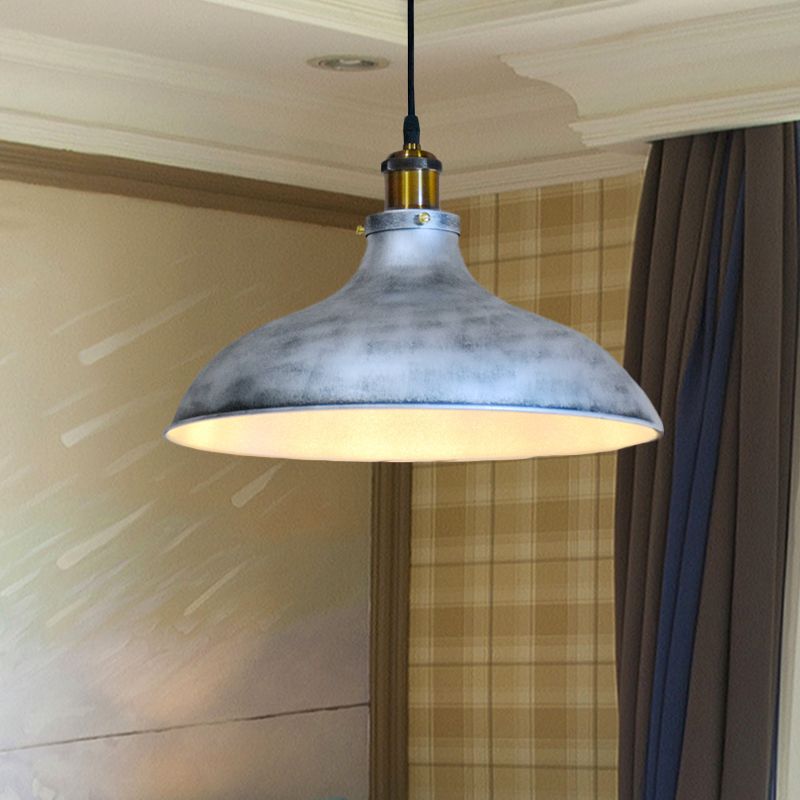 Éclairage simple Light Down Rustic salon suspendu plafonnier avec une nuance de grange en argent