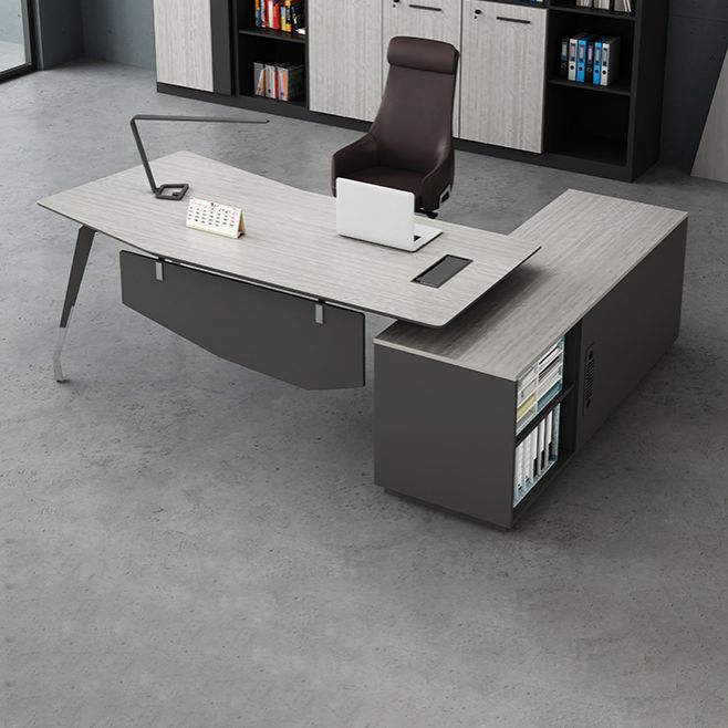 Contemporary Pedestal Executive Desk Wooden Office Desk with File Cabinet