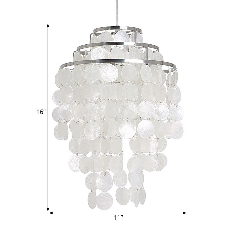 11 "/19.5" /23.5 "Dia Wind Carill Chime Lac de lustre coque contemporaine 3 lumières Praginage suspendu blanc