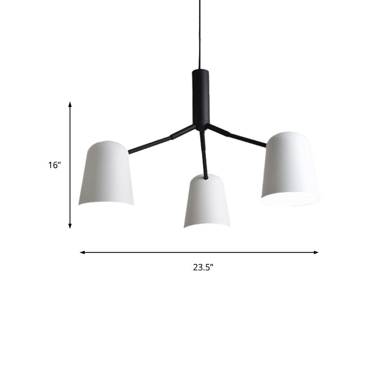 Iron Bell Shade Chandelier Nordic Simple Pendant Light in Black and White for Study Room