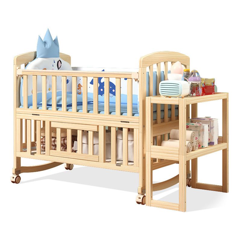 Contemporary 3-in-1 Solid Wood Convertible Baby Crib with Wheels and Storage