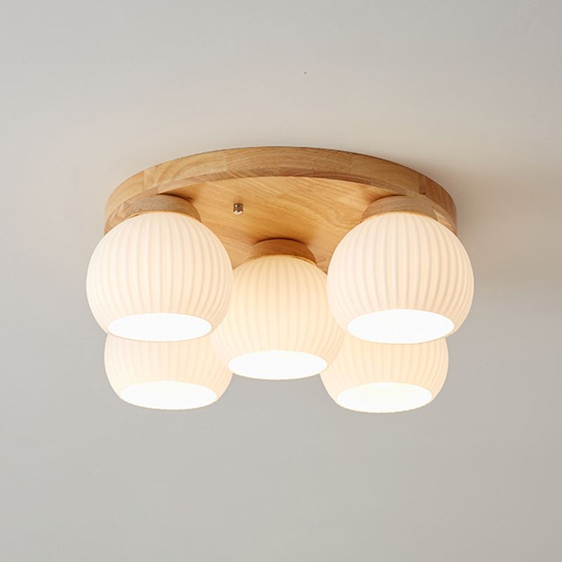 Japanese Style Ceiling Lamp Circle Shape Ceiling Light with Glass Shade for Bedroom