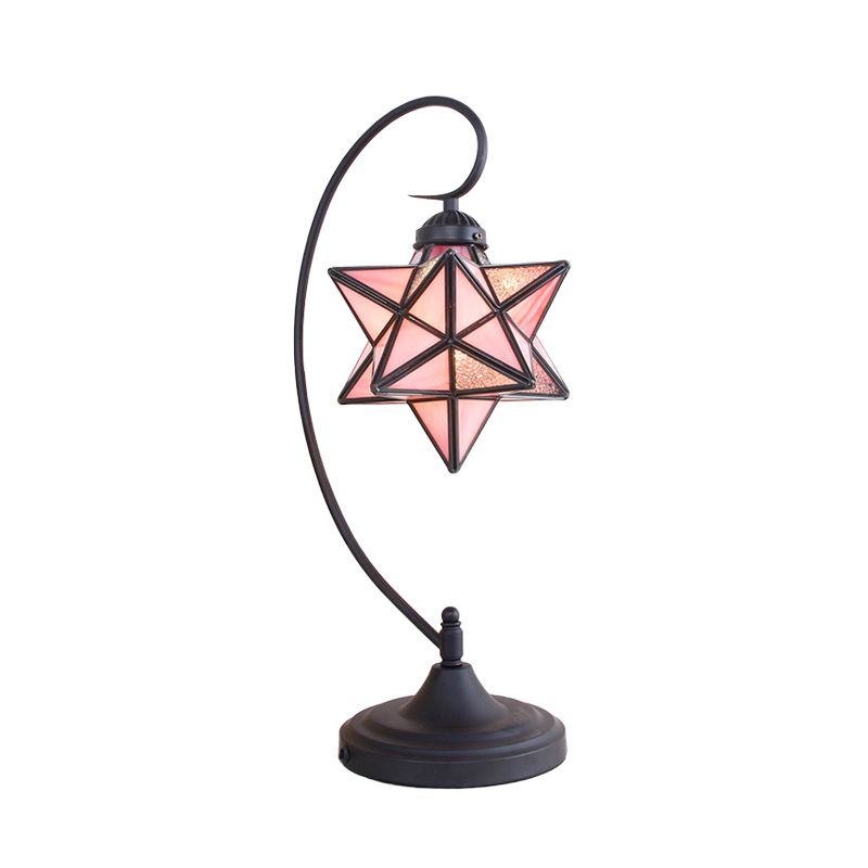 Schwarzer Pentagramm Nachttisch leichter Barock 1 Kopf Rosa/gelb/dunkelblaues Glas Nachttischlampe für Bett