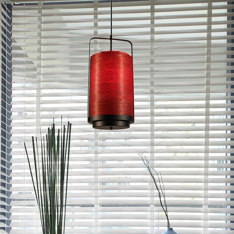 Cylindrical Pendant Lamp Modern Fabric 1 Light White/Red/Green Hanging Light Fixture for Dining Room