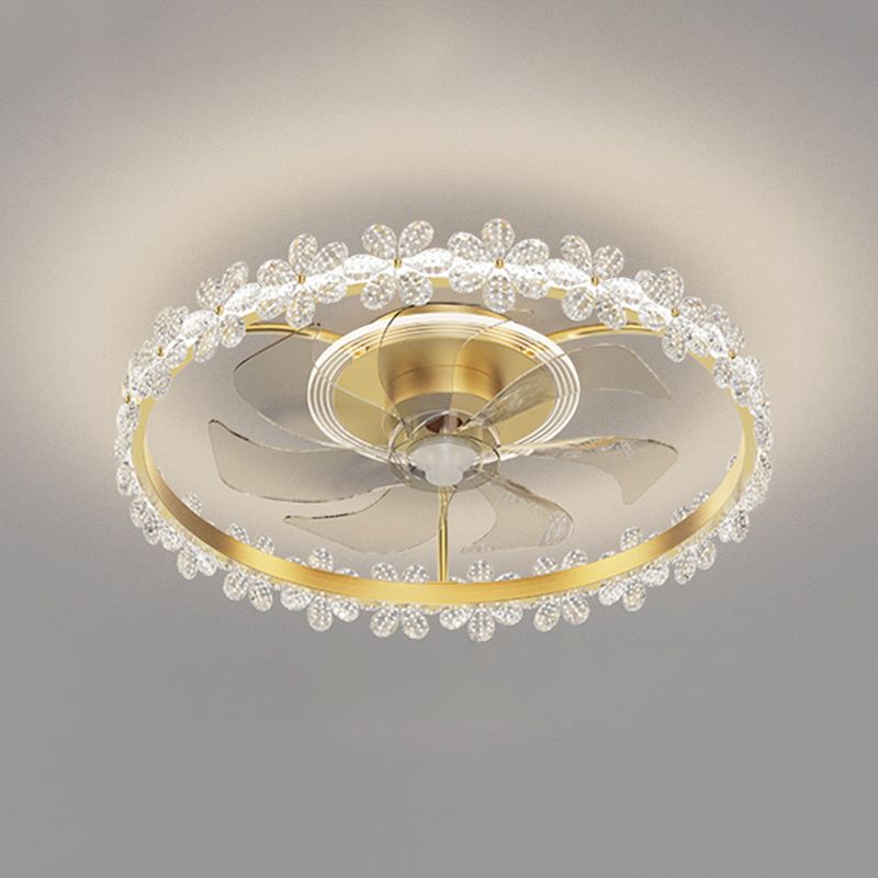 Modern Round Fan Light Metal Gold LED Flush Mount Light for Living Room