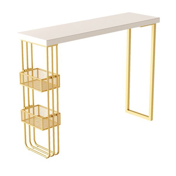 White Top Bar Table with Storage Base Glam Pub Table with Gold Metal Frame