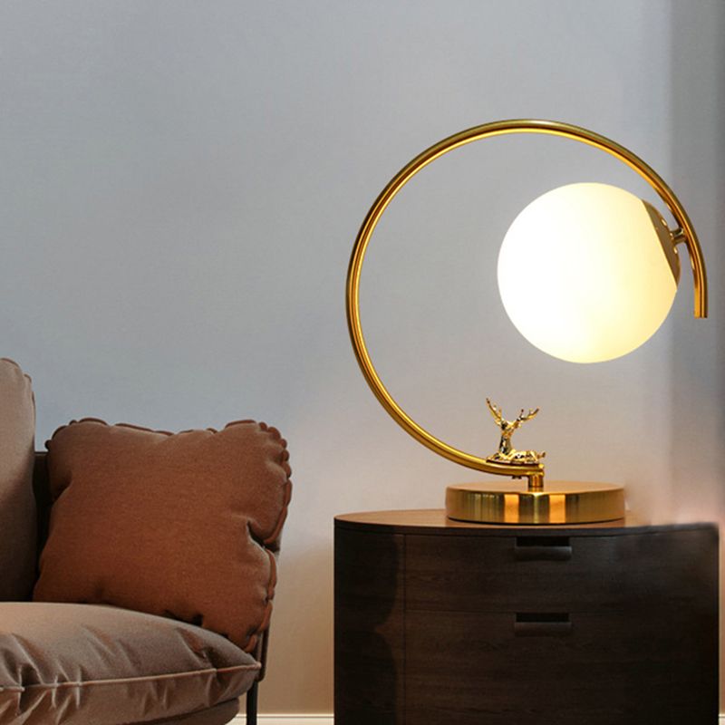 Modern Night Table Lamps Sphere Glass 1 Light Nightstand Lamp in Gold for Bedroom