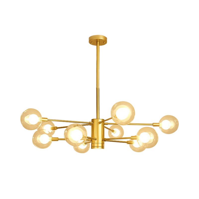 Clear Glass Globe Chandelier with Radial Design Modernist 10/12/16 Lights Hanging Light Fixture in Gold