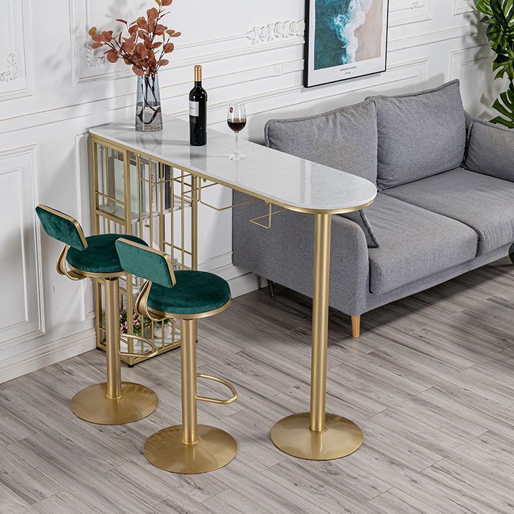 Glam Faux Marble Indoor Bar Dining Table Iron Double Pedestal Bistro Table with Shelve