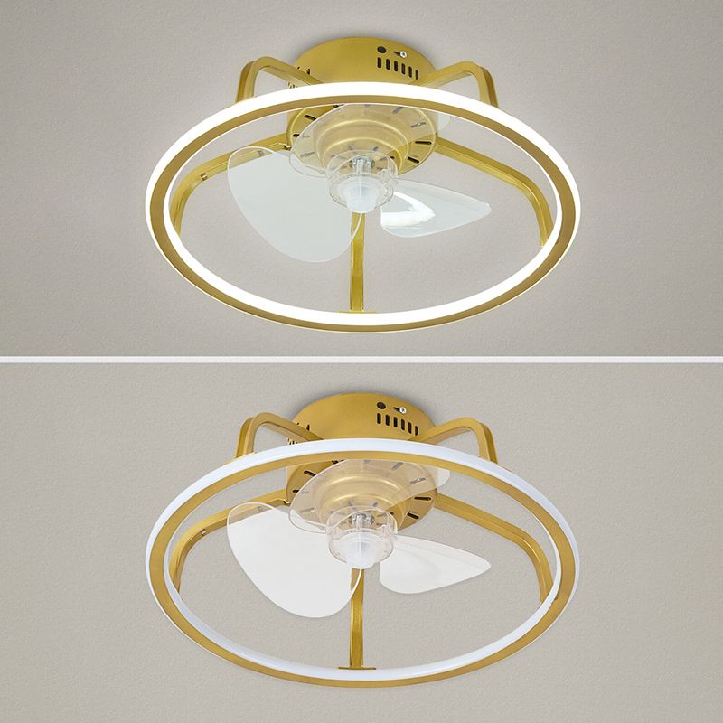 Gold Finish Circular Ceiling Fan Lamp Contemporary LED Metal Semi Mount Lighting for Bedroom