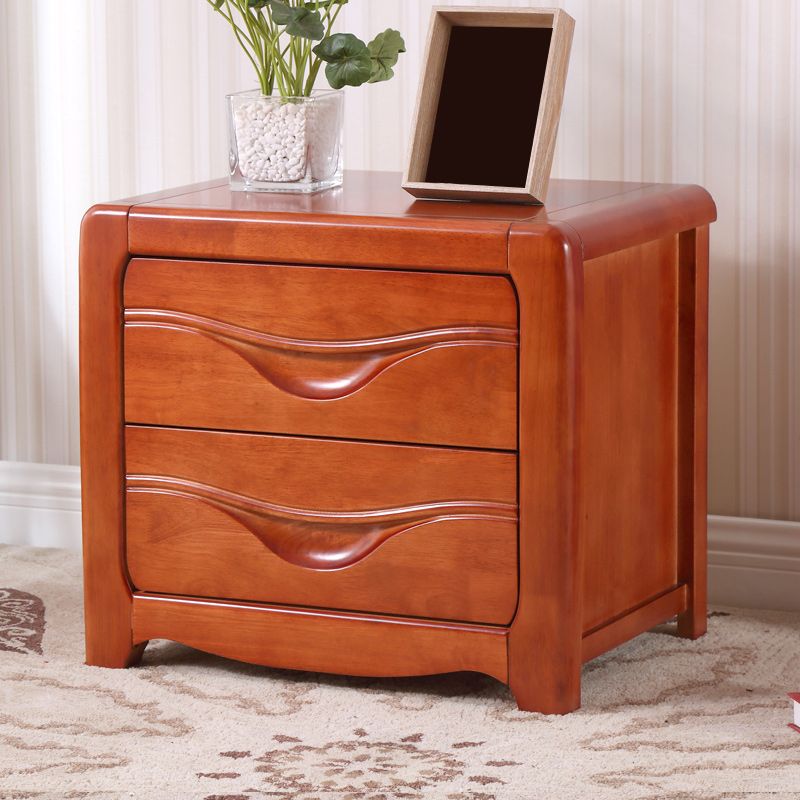 Contemporary Nightstand Solid Wood Bedside Cabinet with 2 Drawers