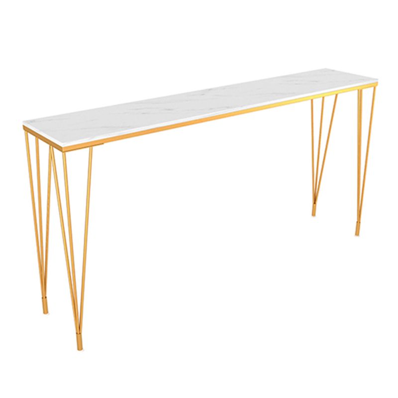 White Colour Rectangle Bar Table Glam Style Faux Marble Bistro Bar Desk