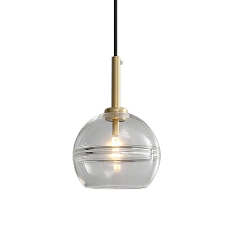 1 Kit de lampe suspendue moderniste en laiton moderniste avec sphère claire / fumée Grey à volants à volants